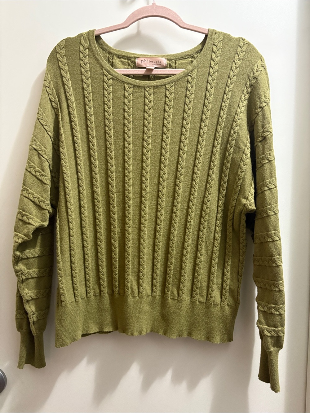 Philosophy Olive Cable-Knit Crewneck Sweater